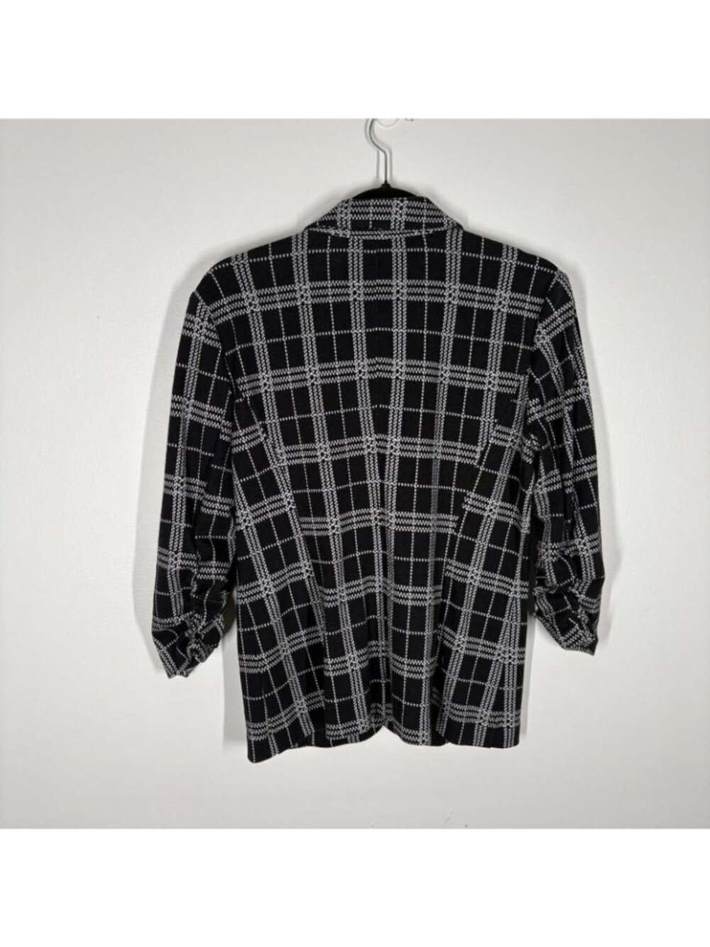41 Hawthorn Women M Black White Plaid 3/4 Sleeves One Button Dimo Knit Blazer - Picture 10 of 10